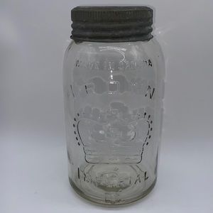 Vintage 1943 Crown Imperial Quart Mason Canning Preserving Pickling Glass Jar 8”
